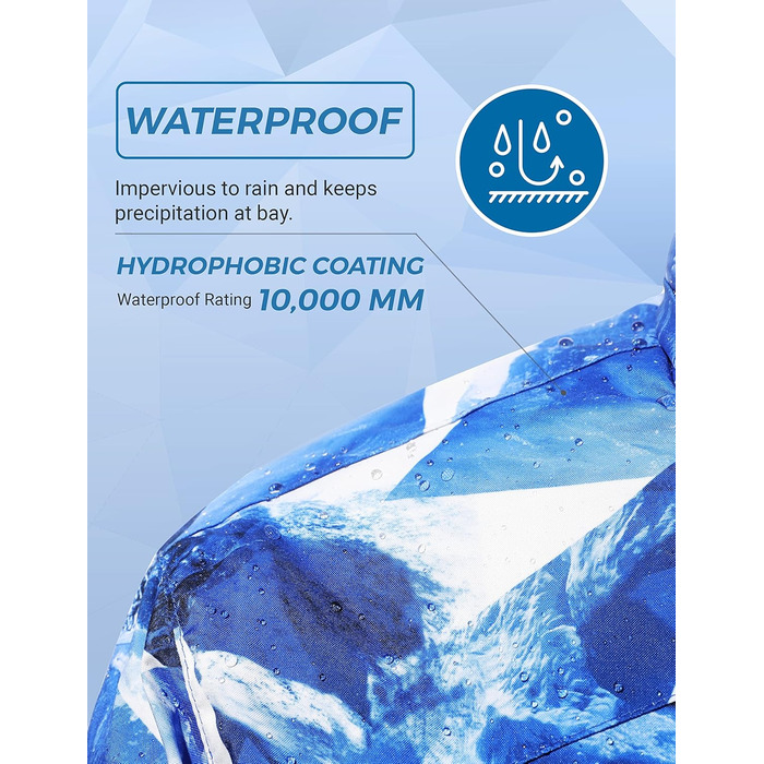 Чоловіча гірськолижна куртка Wantdo з флісовою підкладкою, водонепроникна та дихаюча, блакитна з гірським малюнком