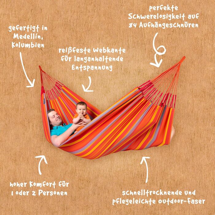 Гамак подвійний LA SIESTA Brisa Klassik (Тукан) - колумбійський, ручної роботи, 160 см для дому та саду