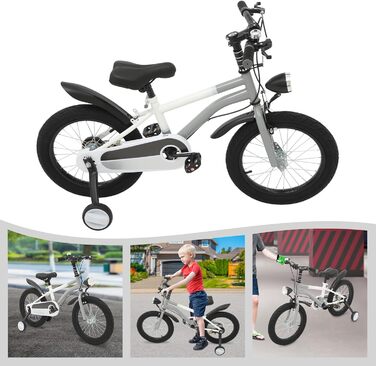 Дитяче велосипед 16 дюймів з додатковими колесами, LED-підсвічуванням, для дітей 5-8 років, регульоване сідло та кермо, вантажопідйомність 60 кг, міцний сталевий фрейм, безпечні гальма