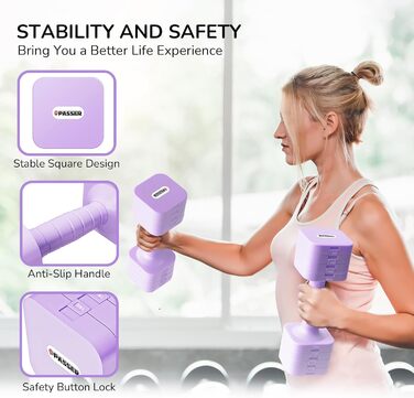 Регульовані гантелі 2шт, набір 20 кг, 5-в-1 (2/4/6/8/10 кг), для фітнесу, дому, силових тренувань (фіолетовий)
