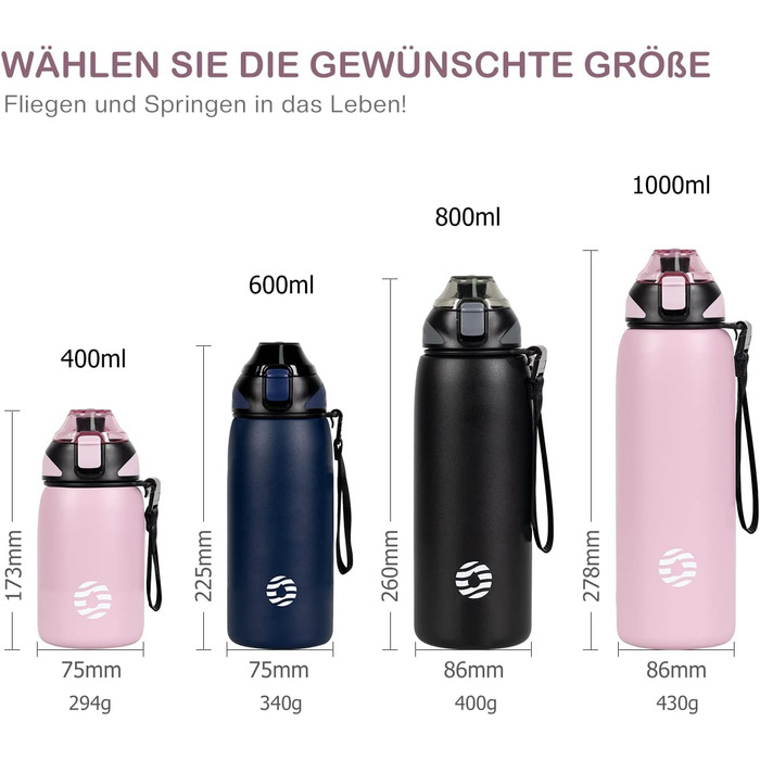 Дитяча термос-пляшка Fjbottle 400 мл, нержавіюча сталь, зручне відкривання, BPA Free, герметична, для газованих напоїв, для хлопчиків і дівчаток, єдиноріг, для школи та подорожей