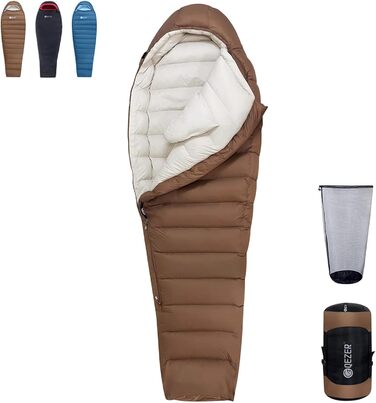 Пуховий спальний мішок для дорослих та дітей, легкий зимовий спальник Outdoor 8°C ~ -30°C для кемпінгу та альпінізму з 650 FP гусячим пухом