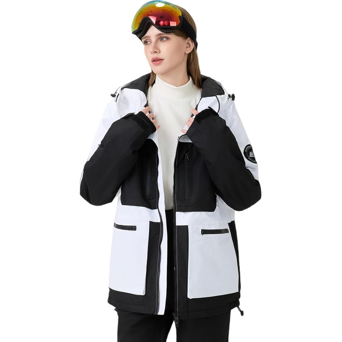 Жіночий комплект гірськолижний (2 шт.): куртка та штани HOTIAN. Водонепроникний, вітронепроникний, теплий. Розмір M, колір: чорний + білий