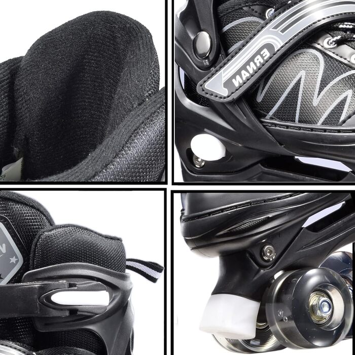 Дитячі ролики-інлайнери Flash: ролики для початківців, 4 колеса, регульовані, чорні (EU 34-38)