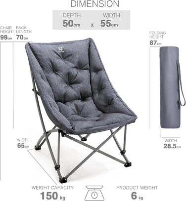 Розкладний крісло для кемпінгу EVER ADVANCED Luxus, 150 кг, з підлокітниками, висока спинка, для відпочинку на природі, у саду, на балконі