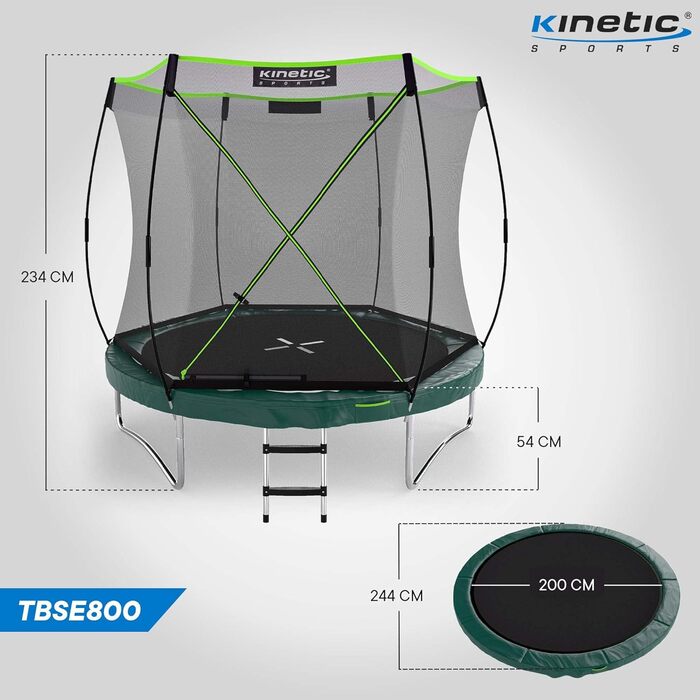 Трамплін KINETIC SPORTS 'Bungee Safety Elite' Ø 244/305/366 см - AirMAXX, для дітей та дорослих, Outdoor, зелений