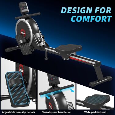 Гребний тренажер Dskeuzeew для дому, складний, 16 рівнів опору, магнітний, до 160 кг, Slide-Rails