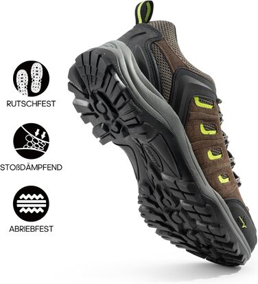 Чоловічі водонепроникні трекінгові черевики NORTIV - легкі, для хайкінгу та кемпінгу, 43 EU, чорний, коричневий, жовтий