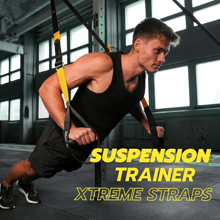 Петлі для тренувань Resistance Trainer Pro Xtreme Straps Army з регульованим дверним анкером, жовті, для фітнесу вдома, подорожей, тренувань у приміщенні та на вулиці