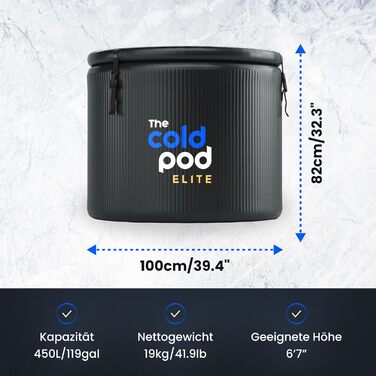 Тонна для криотерапії Eisbad для спортсменів з кришкою, портативна ванна для криотерапії, The Cold Pod, розкладна надувна ванна для дому та вулиці (Elite Barrel)