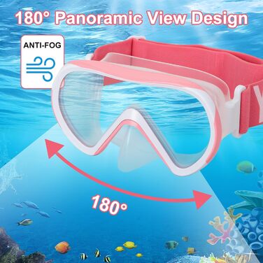 Дитячі маски для снорклінгу Kinder з трубкою, 180° панорама, проти запотівання, для дітей 4-16 років (рожевий)