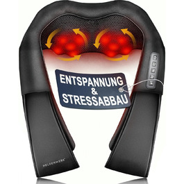 Масажер для шиї та спини HELDENWERK з підігрівом, Shiatsu масаж, 4D масаж глибоких тканин, для шиї, спини, плечей, ніг, ступнів, чорний