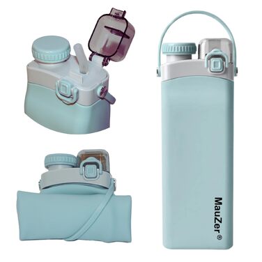 Складана пляшка для води Mauzer® з трубочкою - 600 мл, без BPA, синій. Ідеально для дітей, спорту, подорожей, кемпінгу та фестивалів.
