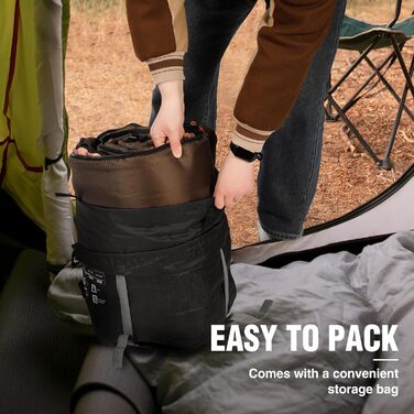 Спальний мішок REDCAMP XL з бавовни, теплий, з капюшоном, фланелевий, компактний, 3-4 сезони, для дорослих та дітей, для кемпінгу, риболовлі, зимовий, коричневий, 2lbs наповнювач