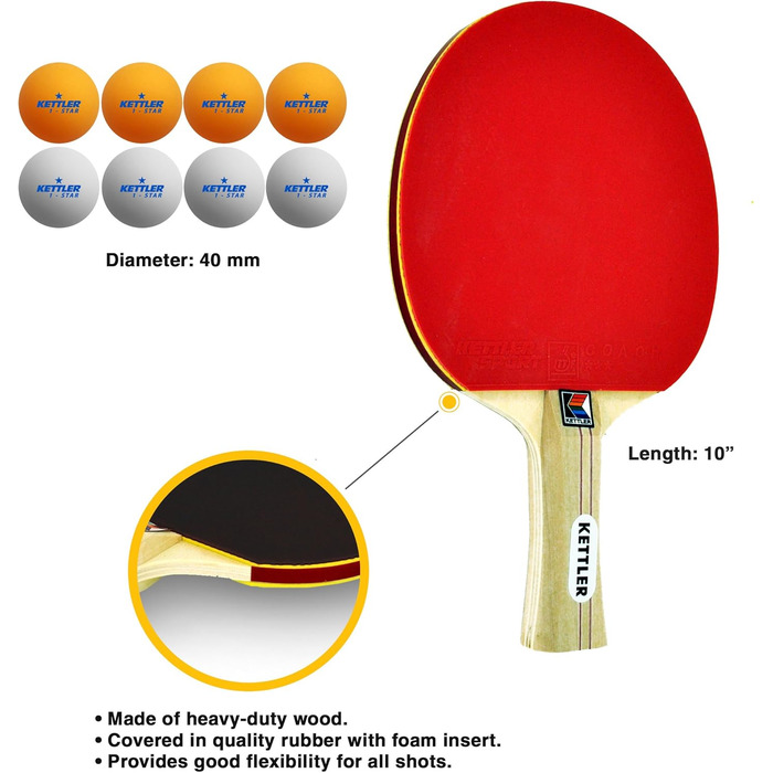 Набір для настільного тенісу Kettler Advantage: 4 гравці (4 ракетки та 8 м'ячів)