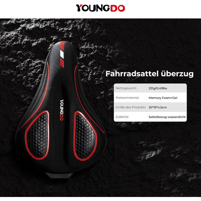 Покриття для велосипедного сидіння YOUNGDO, ергономічний гелевий чохол, м'яке та комфортне, з дощовим захистом, для жінок та чоловіків, червоний, вузький
