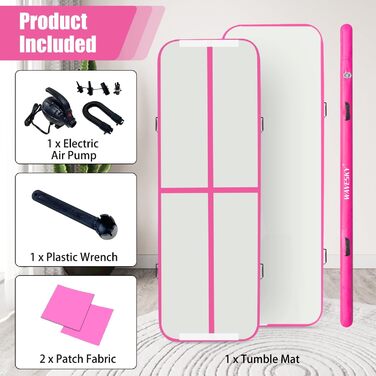 Гімнастичний надувний мат для тренувань, 3/4/5 метрів, 10 см заввишки, рожева (300x100x10 см)