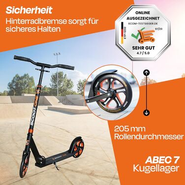 Алюмінієвий самокат S 1 / S 2 – регульований по висоті, ABEC 7, помаранчевий