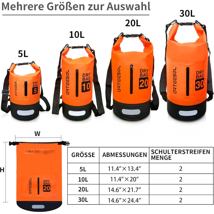Водонепроникний мішок Blackace Arteesol 5L/10L/30L - Сумка для плавання, каякінгу та водних видів спорту (Оранжевий)