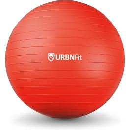 Фітбол URBNFit 65 см для фітнесу, йоги, вагітності та балансу. Антивибуховий, з насосом, підходить для офісу, дому, спортзалу. Червоний.