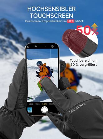 Терморукавички Trendoux для чоловіків та жінок: теплі, водонепроникні, вітронепроникні рукавички для велосипеда, катання на лижах, бігу з підтримкою сенсорного екрану та м'яким флісовим підкладкою, чорні