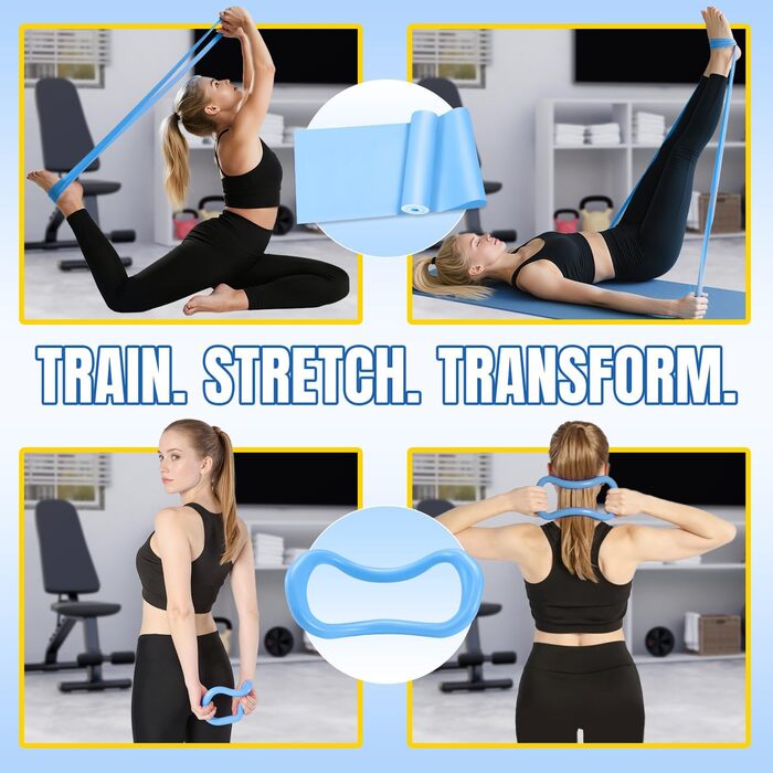 Набір для пілатесу Aischens: кільце Magic Circle, міні-м'яч, еластичні стрічки (6 шт.), для дому, фітнесу, йоги