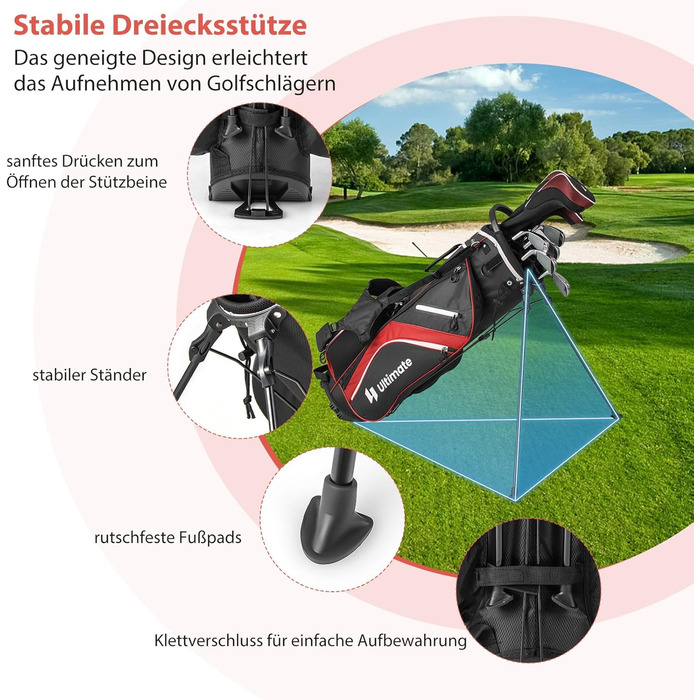 Сумка для гольфу GYMAX на штативі, 14 відділень, з водонепроникною накидкой, для чоловіків та жінок (червона)