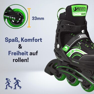 Інлайни для дітей Best Sporting: регульовані ролики з гальмом, міцні роликові ковзани для підлітків, зелено-чорного кольору