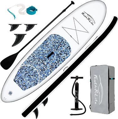 Надувна SUP-дошка FunWater для дорослих, комплект: весло, помпа, рюкзак, лінія безпеки, водонепроникна сумка, синьо-чорна