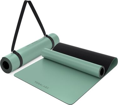 YOGALABS® Преміум йога-мат STUDIO 185x68x0,4 см, екстра великий, антиковзкий, з ременем, ECO PU та натуральний каучук, для гімнастики та пілатесу, екологічний, без шкідливих речовин, Agave