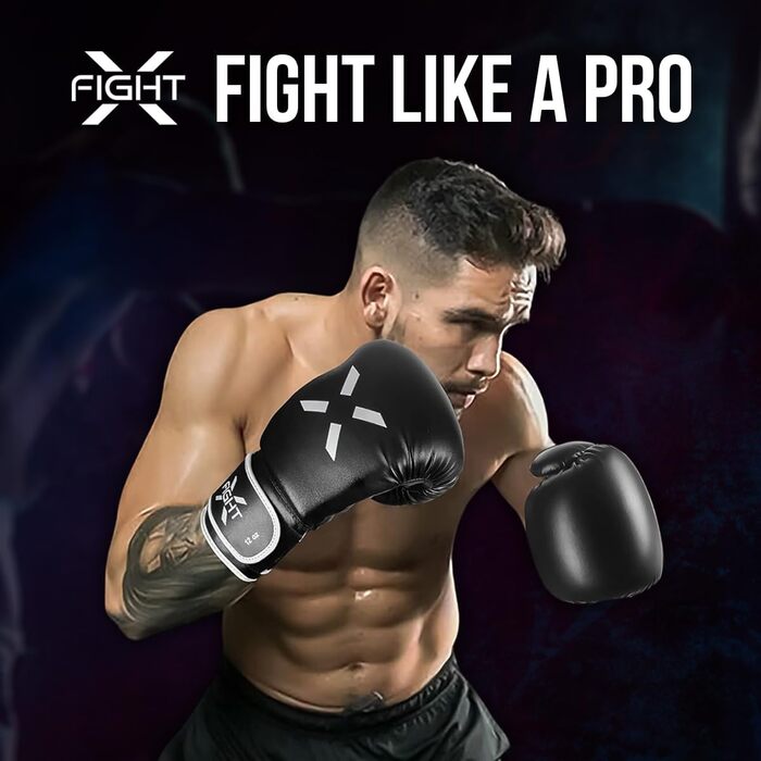 FightX Боксерські рукавички для MMA, тренувань і спарингів, легкі та важкі, для чоловіків і жінок, чорні/білі