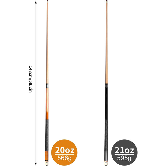 AKLOT Pool Queue: професійні кийки для більярдного столу з канадського клена, 58 дюймів, 18-21 oz, 2 шт.