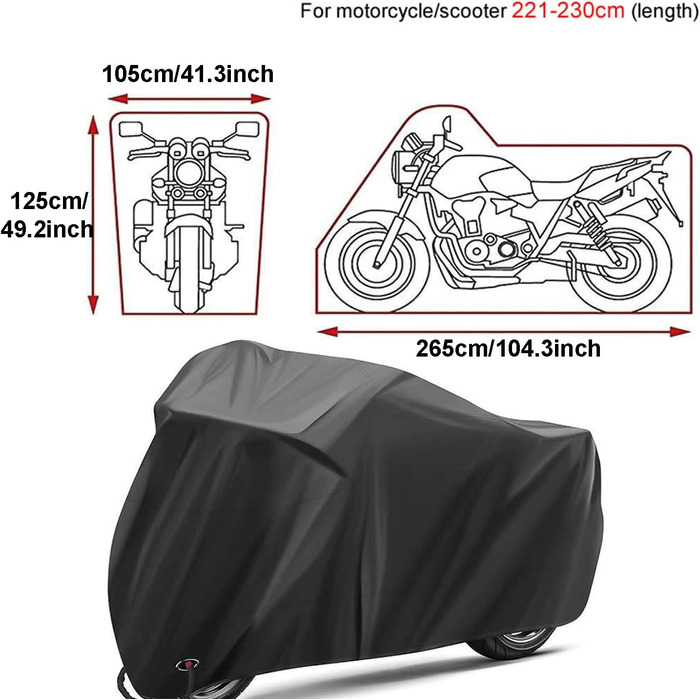 Чохол для мотоцикла XXL 265x105x133 см, водовідштовхуючий, Oxford 190T, чорний