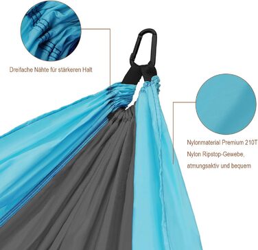 Гамак для кемпінгу на 2 особи, 275x140 см, Bragportable, до 300 кг, з сумкою, для саду, балкону, відпочинку на природі, блакитний/зелений