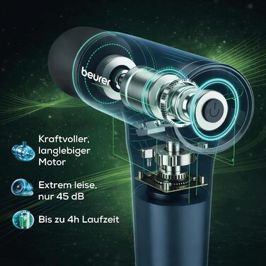 Масажний пістолет Beurer PowerReload: професійний масажер для м'язів з 5 насадками, 5 рівнями інтенсивності, акумулятор до 4 годин, синій