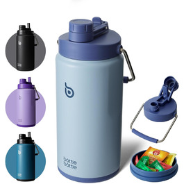 Термос BOTTLE BOTTLE 1.8 л із соломинкою, пігулочницею, ручкою та кришкою, нержавіюча сталь, спортивна пляшка для води (синя)