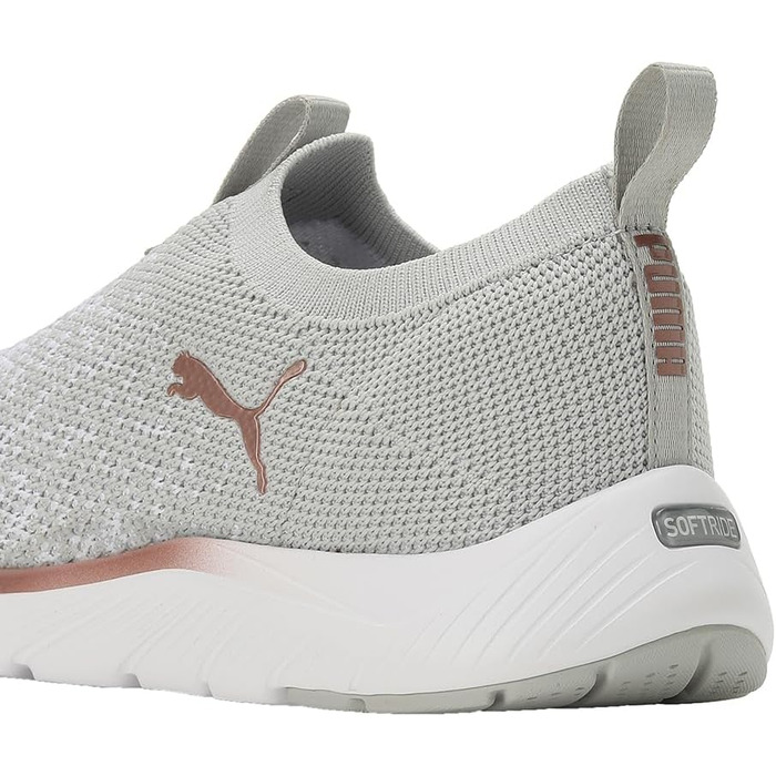 Жіночі кросівки Puma Softride Remi Slip-on Knit — вузкові бігові кеди для вулиці, сірі з білим та рожевим золотом, розмір 39 EU