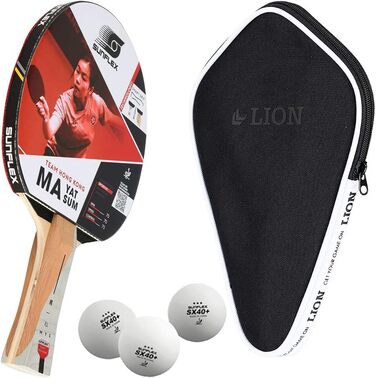 Професійна ракетка для настільного тенісу Sunflex MA YAT Sum з ITTF сертифікатом, анатомічною ручкою Smart Grip, накладкою Shogun, комплект для змагань з чохлом і 3 м'ячами