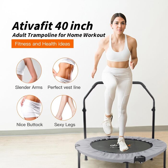 Складаний батут ATIVAFIT 102 см з регульованою ручкою для фітнесу вдома, для дорослих, для тренувань у приміщенні