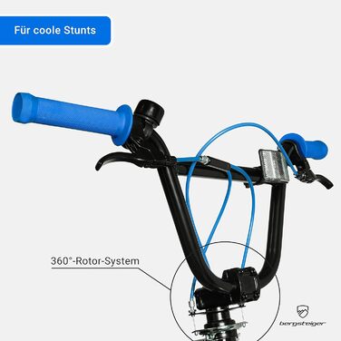 Bergsteiger Halifax BMX 20 дюймів, фетбайк, 360° ротор, фрістайл, 2 сталеві пеги, ланцюговий захист, фрівіл, синій/чорний