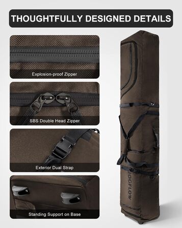 Скі-сумка Skitasche 360° з роликами, водонепроникна, 1200D, для 1/2 комплектів лиж, 190 см, Khaki