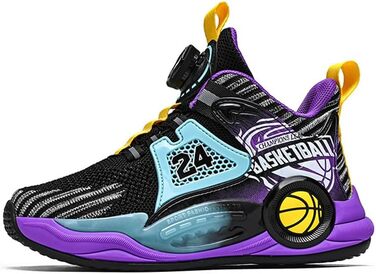 Дитячі баскетбольні кросівки Kinder - High-Top з амортизацією, легкі, антиковзкі, дихаючі, унісекс (33 EU, Чорний/Фіолетовий)