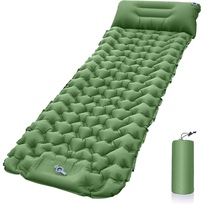 Карет самонадувна ізольована килимок для кемпінгу з подушкою, водонепроникний ультралегкий килимок для сну для відпочинку на природі, походів та подорожей (зелений)