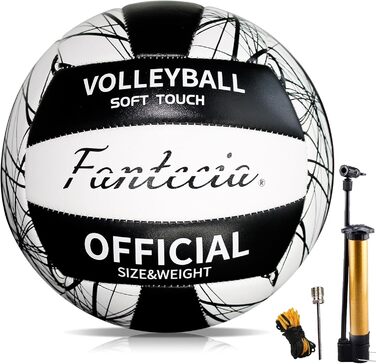 Волейбольний м'яч Fantecia розмір 5 для гри на вулиці, м'який пляжний волейбол для підлітків і дорослих, для тренувань початківців, чорний