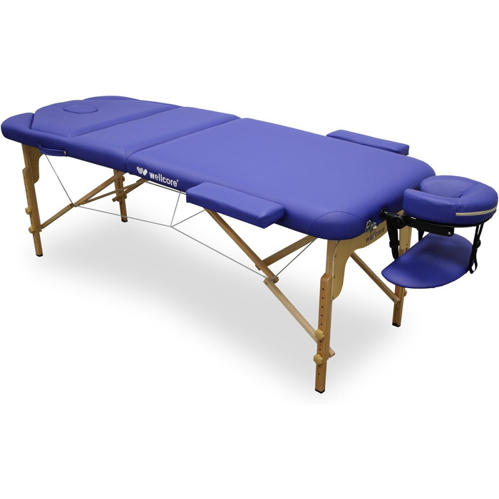 WELLCORE масажний стіл з дерева, складаний, з регульованою спинкою, 185x65 см, екошкіра, висота регулюється, знімний підголівник, отвір для обличчя, білий, навантаження до 225 кг