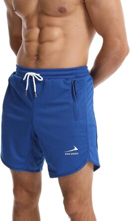 Спортивні шорти для бігу та фітнесу з блискавкою, Navy Blue (синій) з петлею для рушника (L, синій)