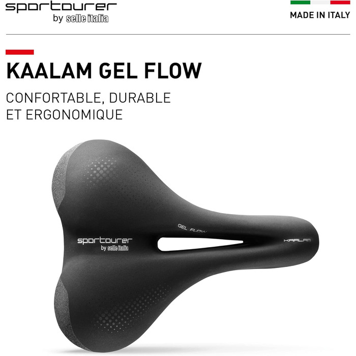 Велосипедне сідло Sportourer KAALAM Gel Flow з гелем, м'яке, водонепроникне, з відбивачем, чорне