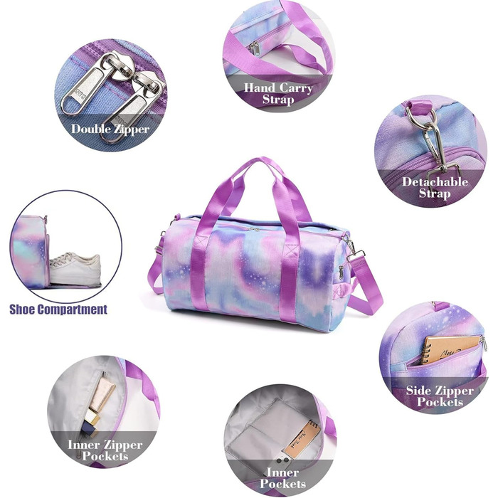 Дитяча спортивна сумка-рюкзак з відділенням для взуття та мокрою одежі, для плавання, гімнастики, танців, для дівчаток, яскрава, з принтом 'Райдуга', фіолетовий колір