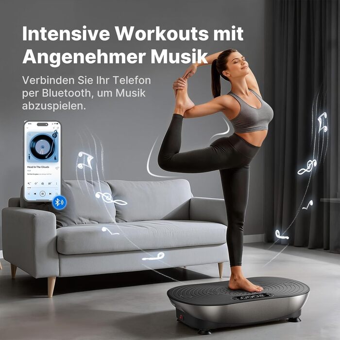 Віброплатформа MERACH для фітнесу та схуднення, 99 рівнів, Bluetooth, LED-дисплей, еластичні стрічки (Срібна)