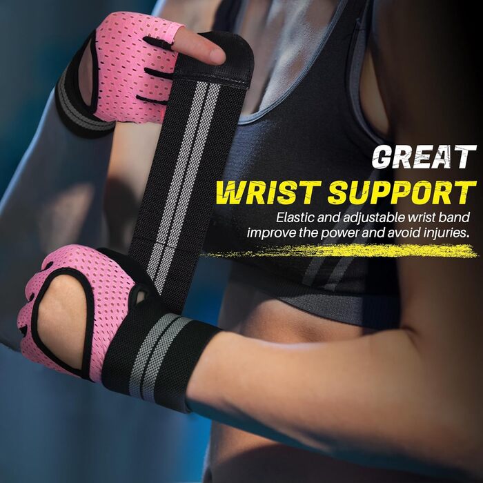 Фитнес рукавички для жінок з захистом суглобів та антиковзаючою поверхнею для важкої атлетики, спорту, тренажерного залу, кросфіту, велоспорту, рожеві